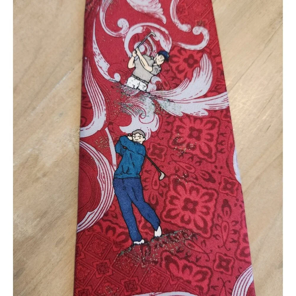 MARK ALEXANDER Golf Neck Tie 100% Silk Made In USA Golfers‎ Vintage Red EUC